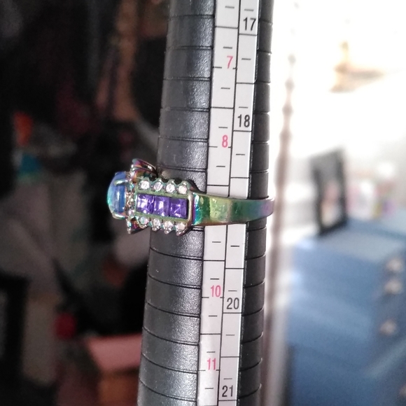 Metallic Rainbow Fire Opal Gemstone Cluster Ring 9 - Picture 5 of 14